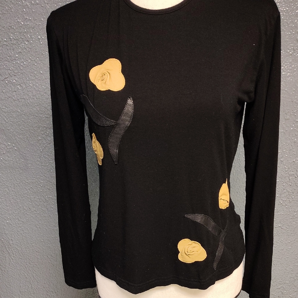 Chic Black Top with Yellow Floral Accents